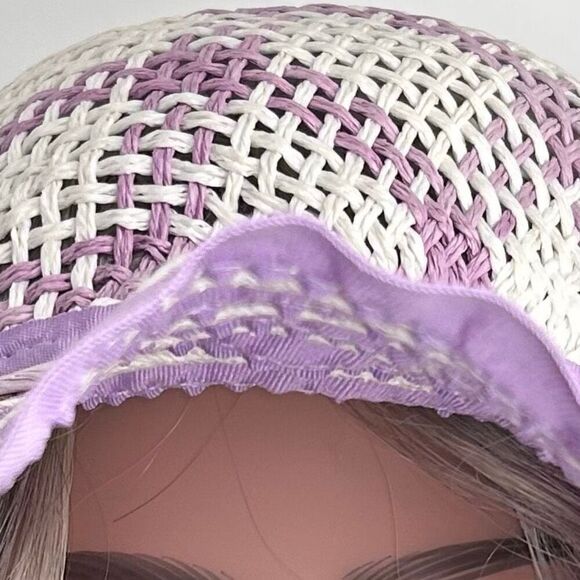 Vintage Women’s One Size Lilac And White Floppy Flower Detail Straw Derby Hat - Picture 9 of 11